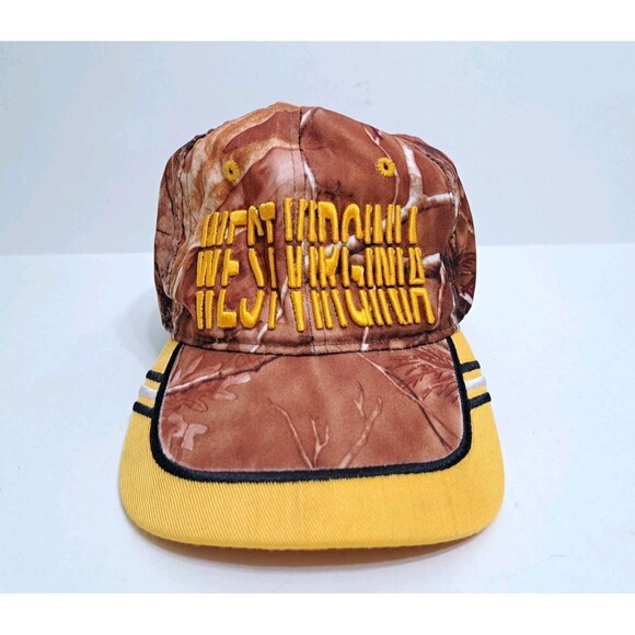 West Virginia Camo Vintage Brown Yellow Cap Hat Deer Hunting Fishing - Picture 1 of 5